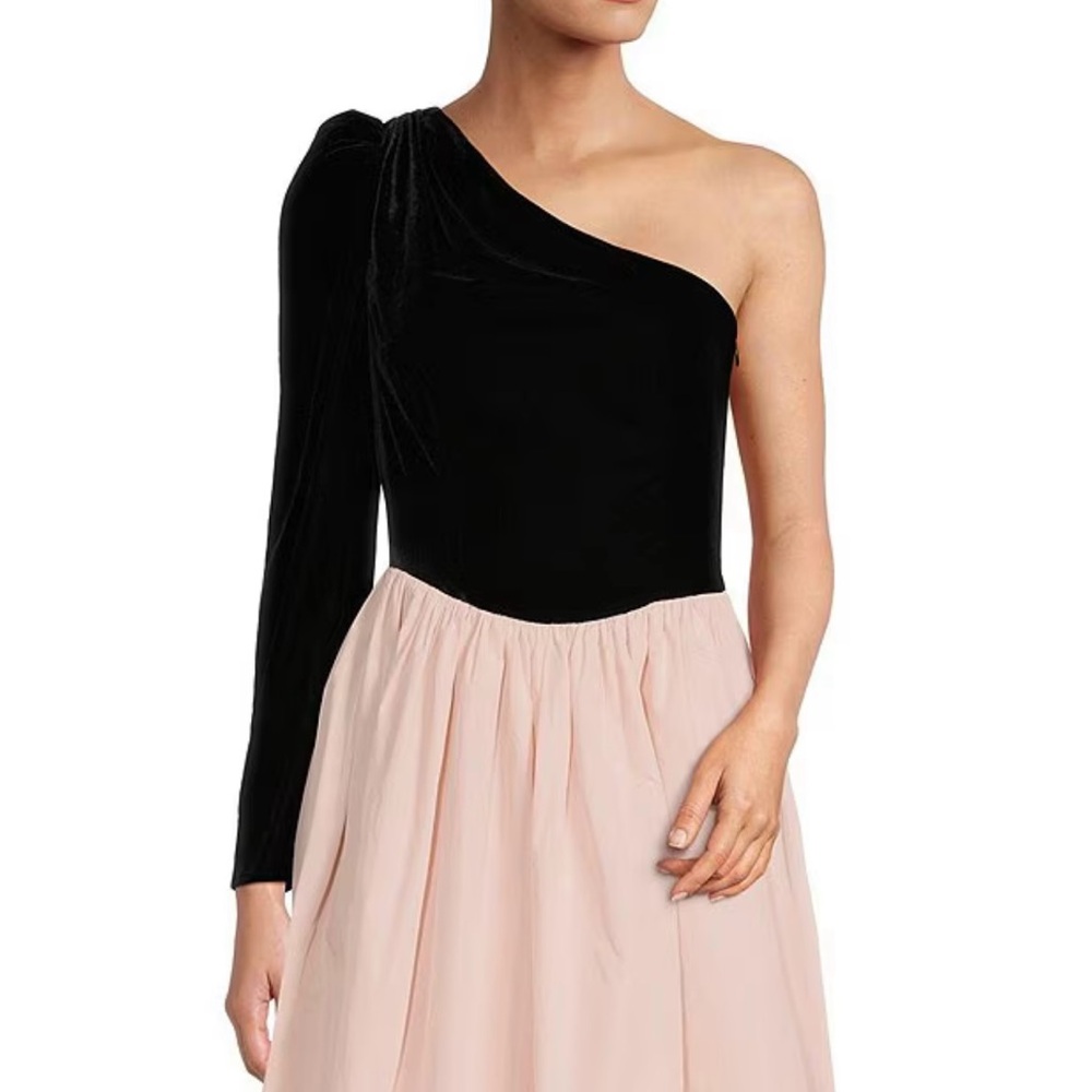 NWT Antonio Melani xBorn on Fifth Blair One Shoulder Velvet Sleeve Woven Taffeta